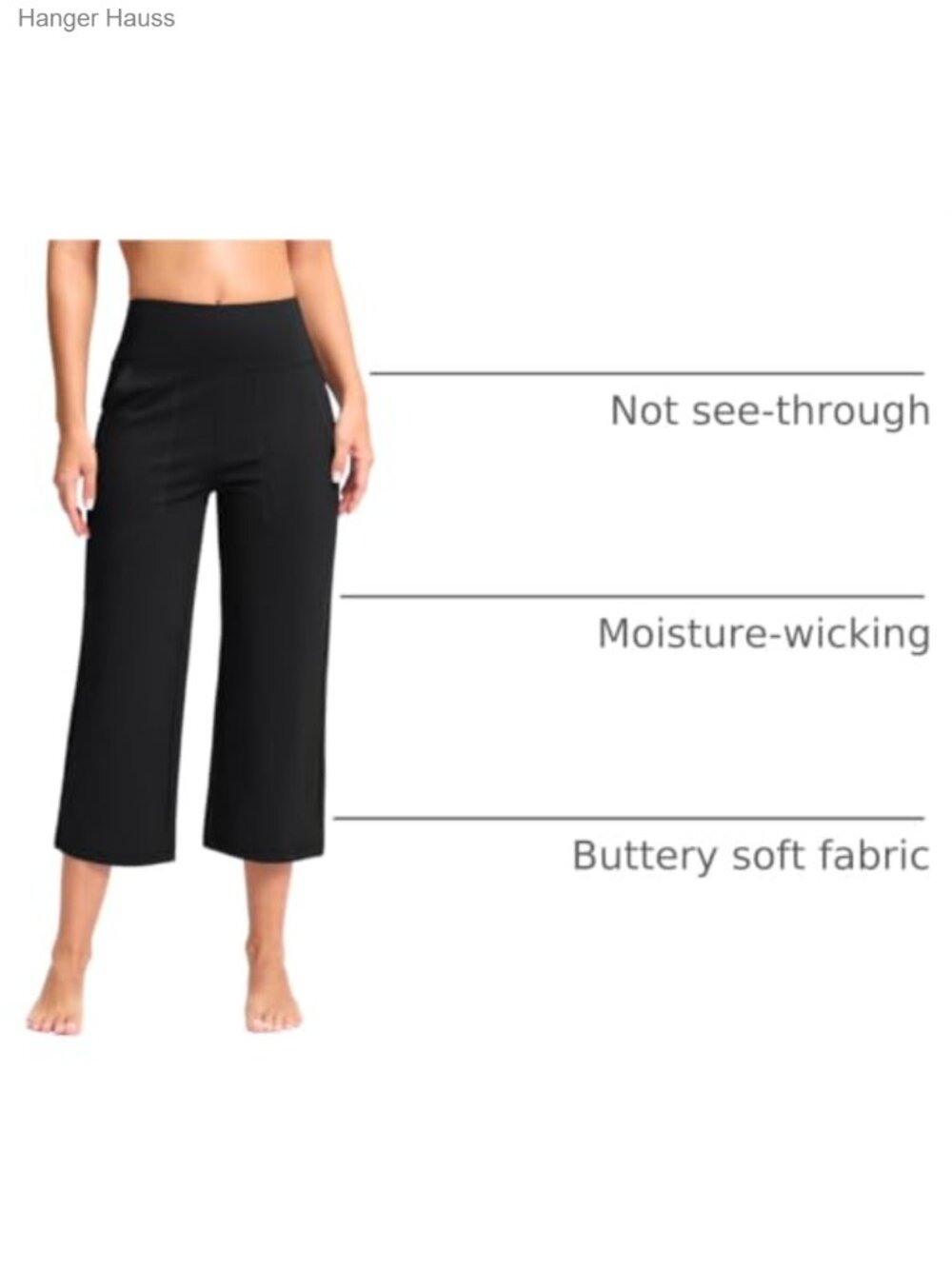 High Waist Wide Leg Capri Yoga Pants with Pockets Cropped Workout - Picture 3 of 6
